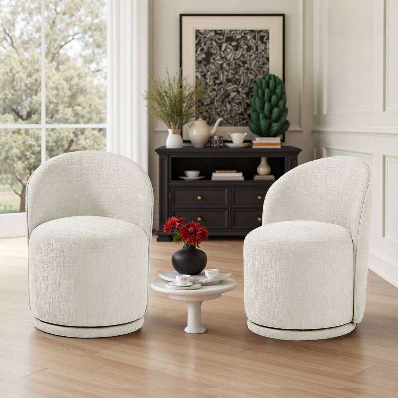 Modern Armless 360-Degree Swivel Dining Chair Barrel Chair - SET OF 2 - LIGHT SAND CHENILLE