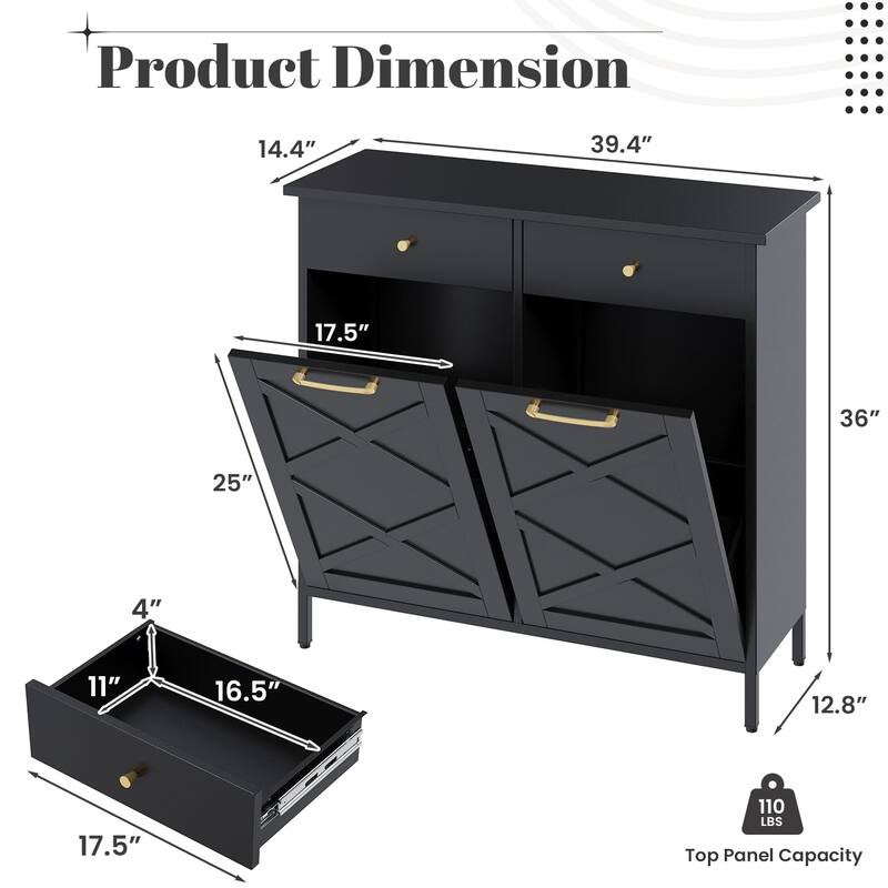 AECOJOY Double Tilt Out Trash Can Cabinet, 20 Gallon Metal Dog Proof Trash Can with 2 Drawers