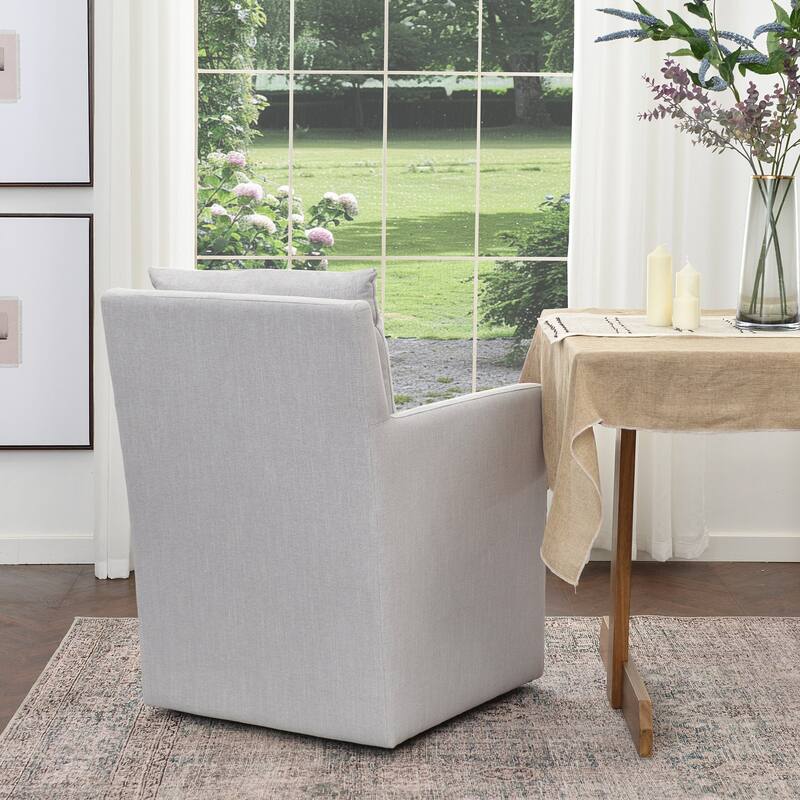 KINWELL 25" Performance Fabric Upholstered Rolling Dining Armchair