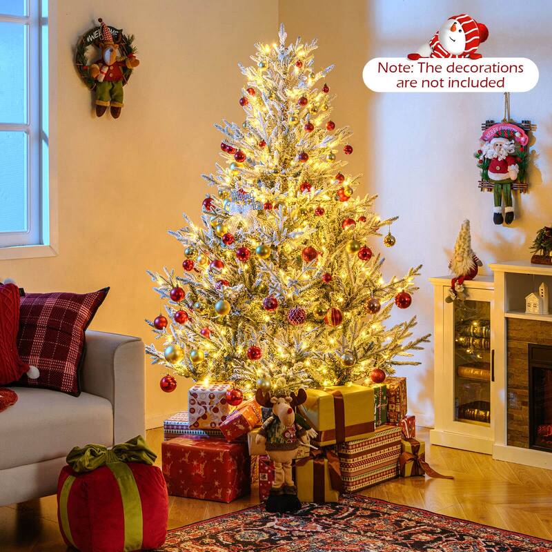 Costway 6/7/8 FT Artificial Christmas Tree with 762/1074/1470 Flocked - See Details - White & Green - 6 Foot