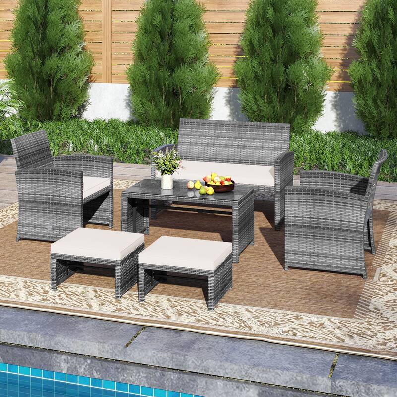 Costway 6PCS Patio Furniture Set Outdoor Sectional Conversation PE - See Details