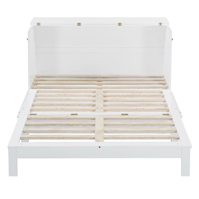 Space-Saving Queen Size Murphy Bed with Drawers and USB Charging, White