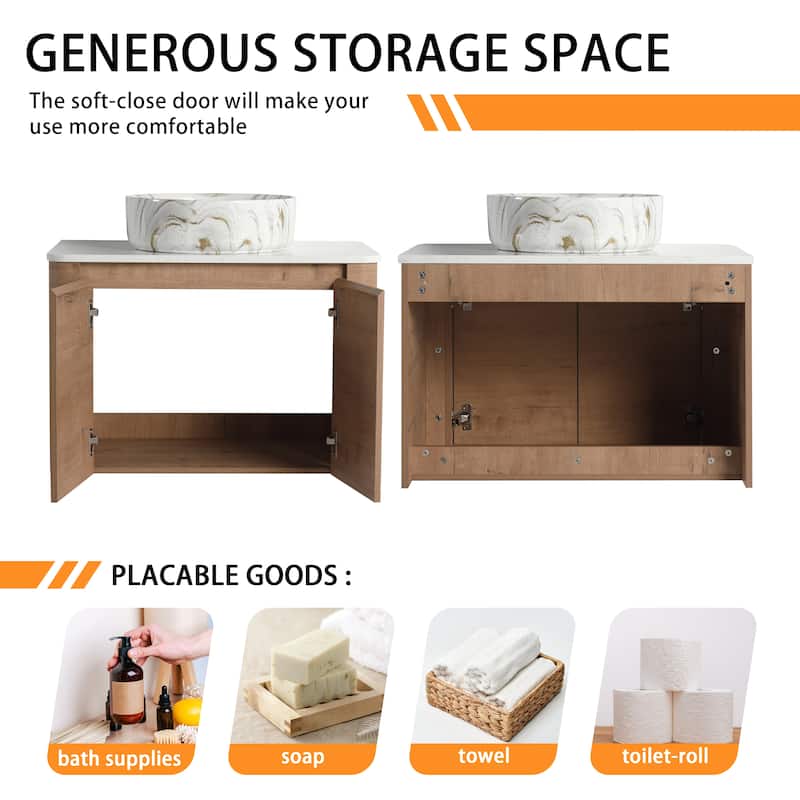Bathroom Vanity With Sink In 24/30 Inch, Floating Bathroom Vanity With Soft Close Door
