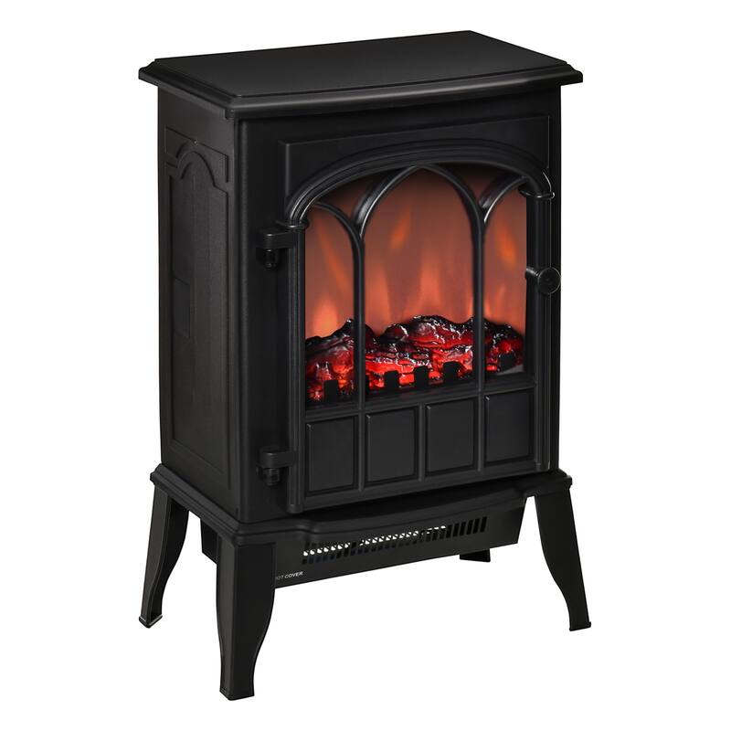 HOMCOM 22" Electric Fireplace Stove, Freestanding Fireplace Heater with Realistic LED Flame, Adjustable Temperature, Black