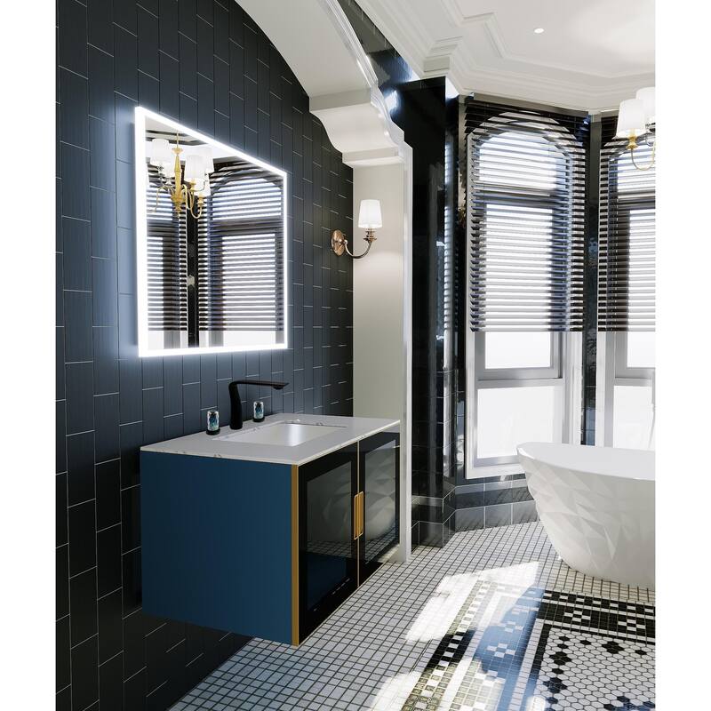 Modern Widespread 3 Hole, 2-handle Bathroom Faucet with Blue Glass Handles