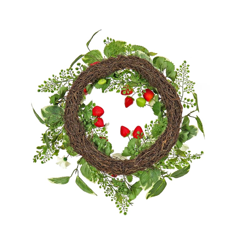 National Tree Company 22 inch Artificial Spring Wreath with Strawberries, Petunia Blooms, and Leafy Greens