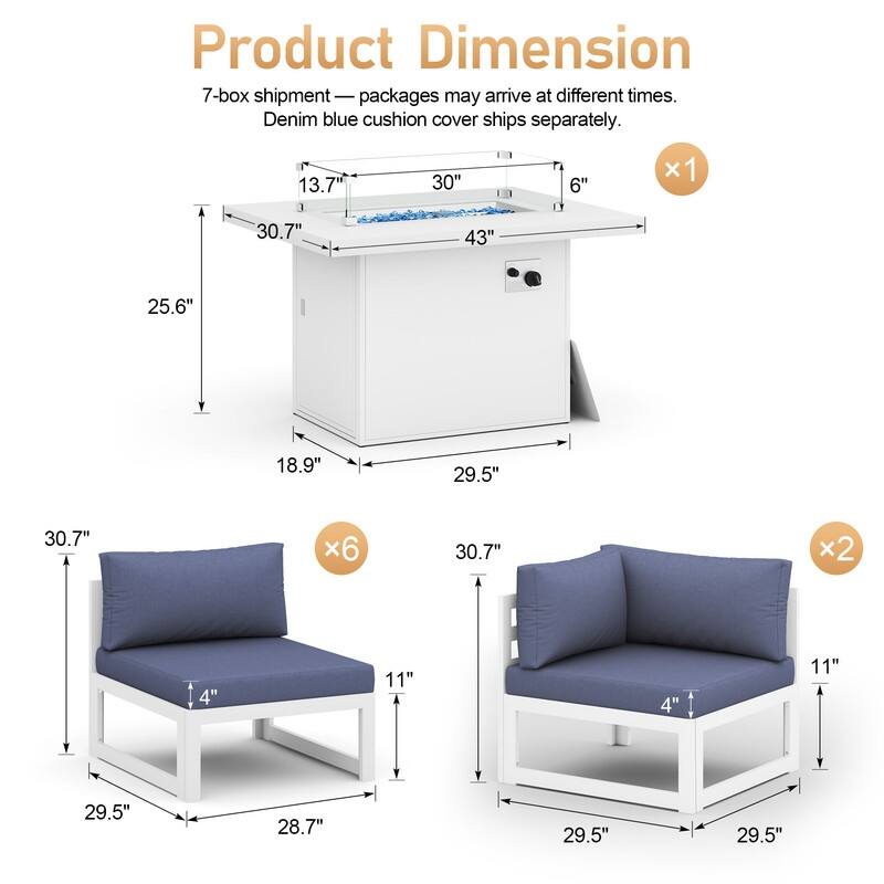 FINCATI Outdoor Furniture Aluminum Patio Set White Aluminum Outdoor Sofa with Thick Cushions and 29 Inch Deep Seat