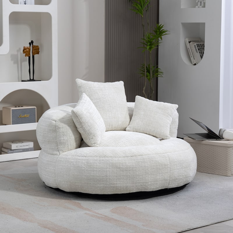Chenille Lazy Sofa with Pillows - Beige