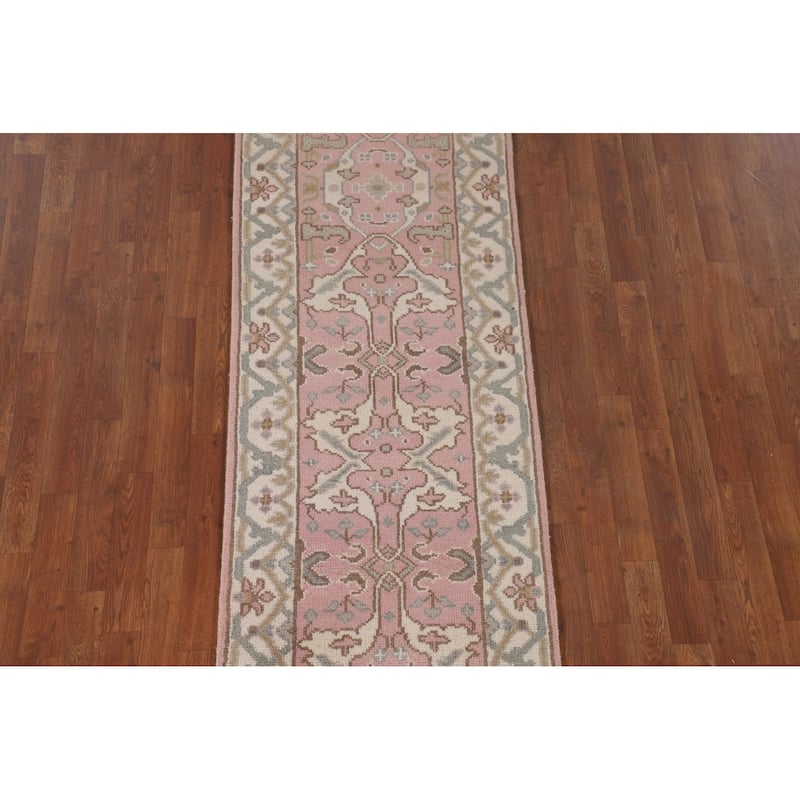 Light Pink Oushak Oriental Runner Rug Handmade Wool Carpet - 2'6"x 9'10"