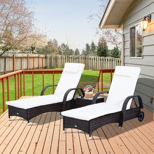 Outsunny 3 piece Wicker Adjustable Chaise Lounge Chair Set w