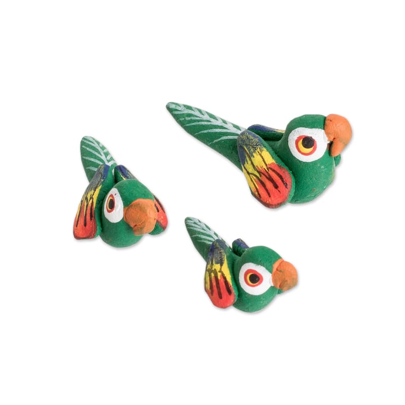 Novica Handmade Colorful Macaw Reunion Ceramic Figurines (Set Of 3)