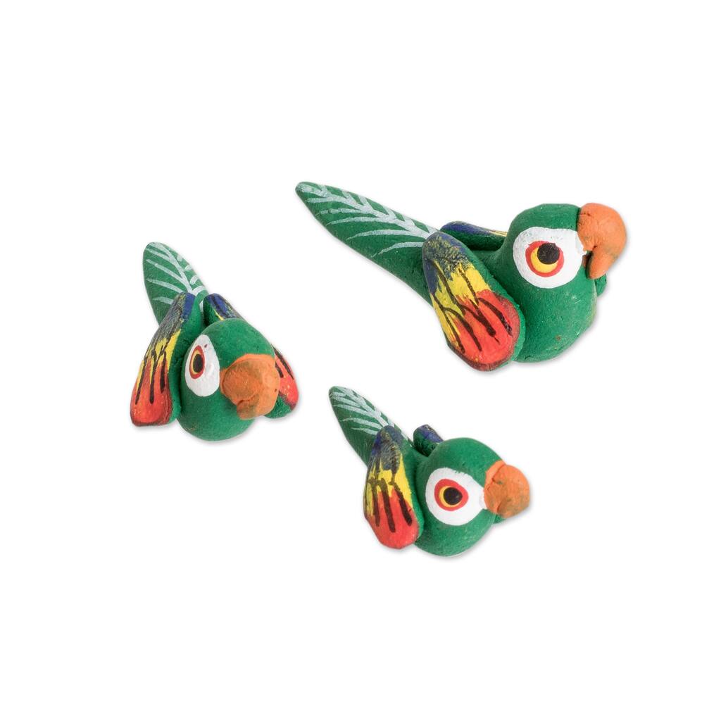 Novica Handmade Colorful Macaw Reunion Ceramic Figurines (Set Of 3)