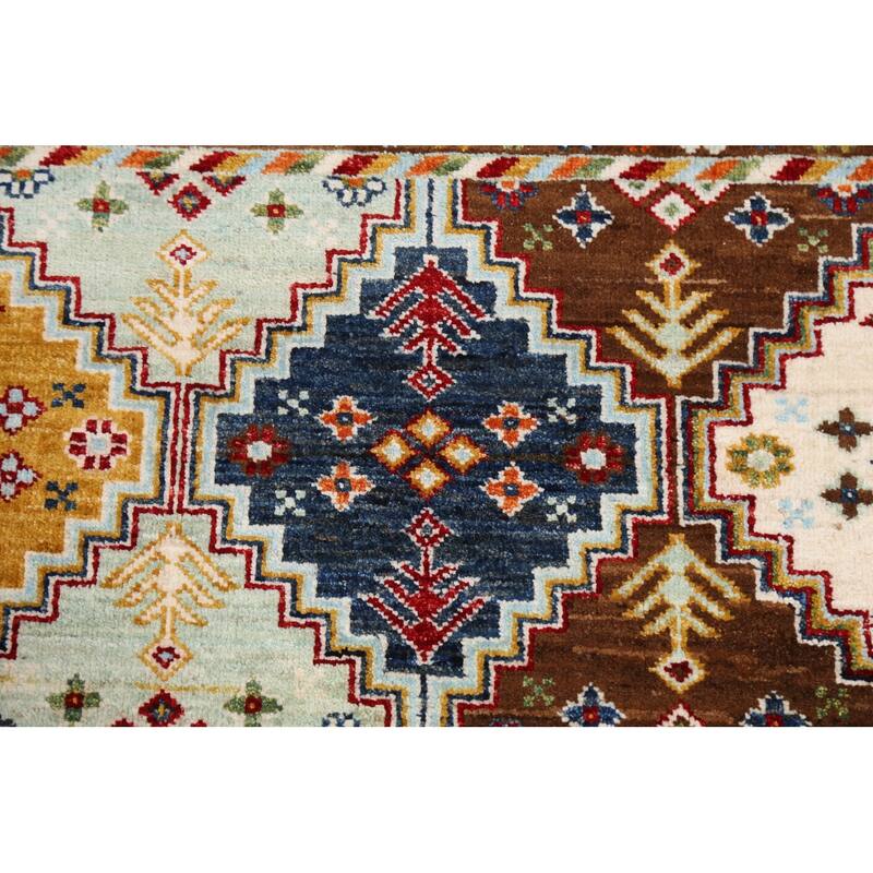 Brown Geometric Kazak Persian Living Room Area Rug Wool Hand-knotted - 6'9" x 9'9"