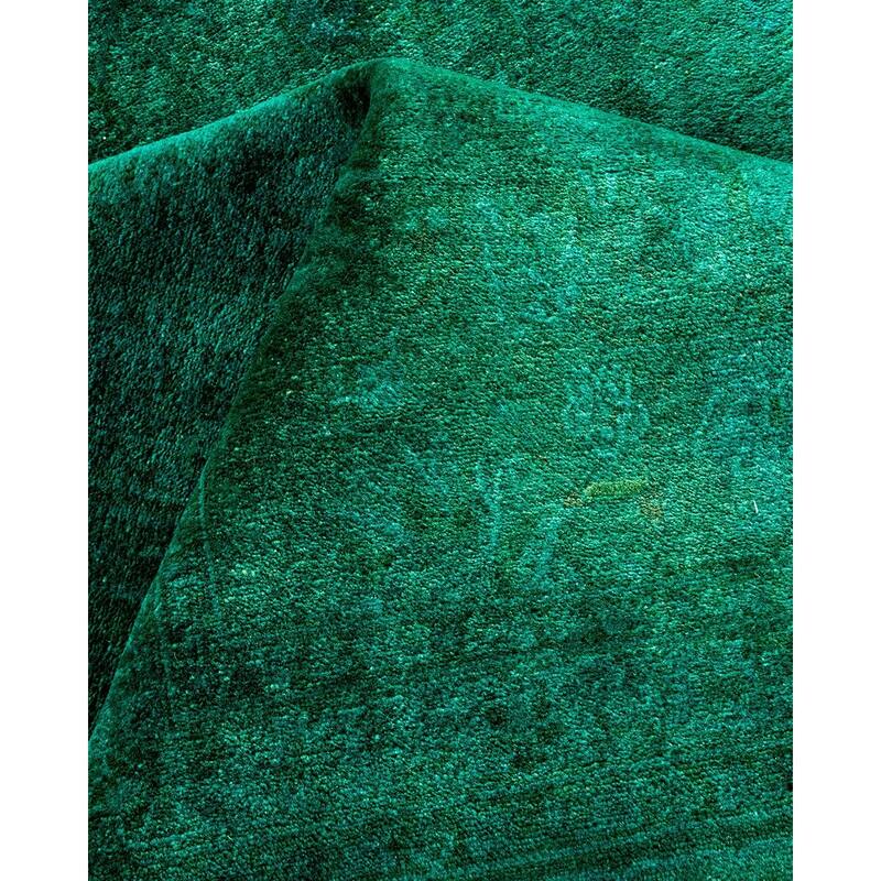 Overton Hand Knotted Wool Vintage Inspired Modern Contemporary Overdyed Green Area Rug - 8' 4" x 10' 6"