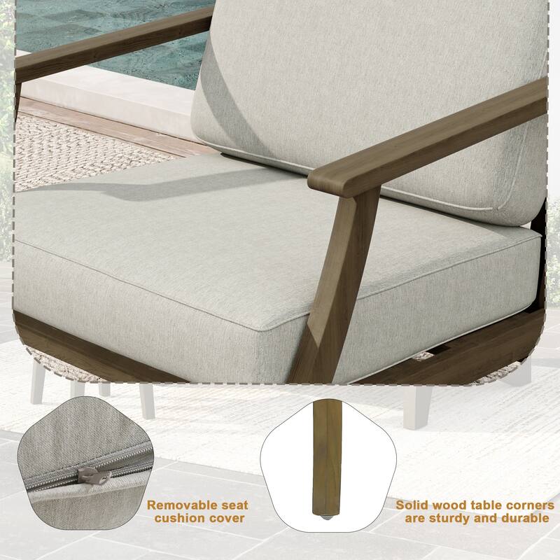 2 Set Patio Teak Wood Outdoor Chair with Cushions