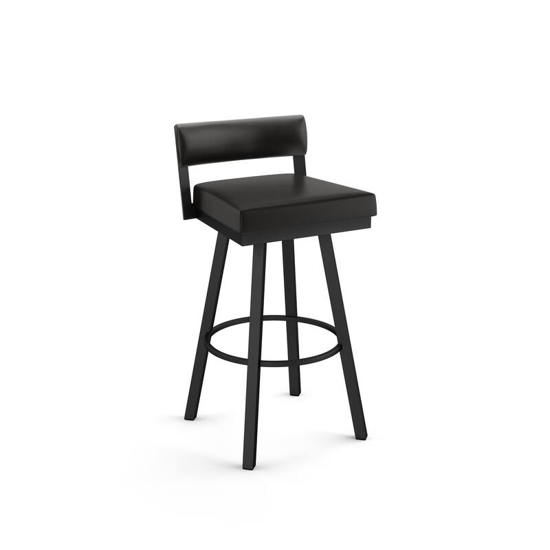 Amisco Travis Swivel Counter and Bar Stool - Black Faux Leather / Black Metal - Counter Height