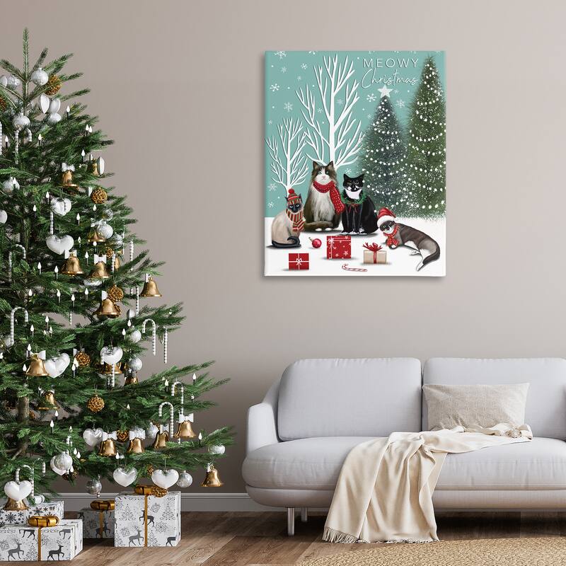 Stupell Festive Winter Cats Scene Canvas Wall Art Design By Elizabeth Tyndall