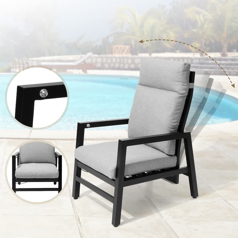 Aluminum Adjustable Back Patio Lounge Chairs and Ottoman with Cushion for Outdoor Indoor - See Picture