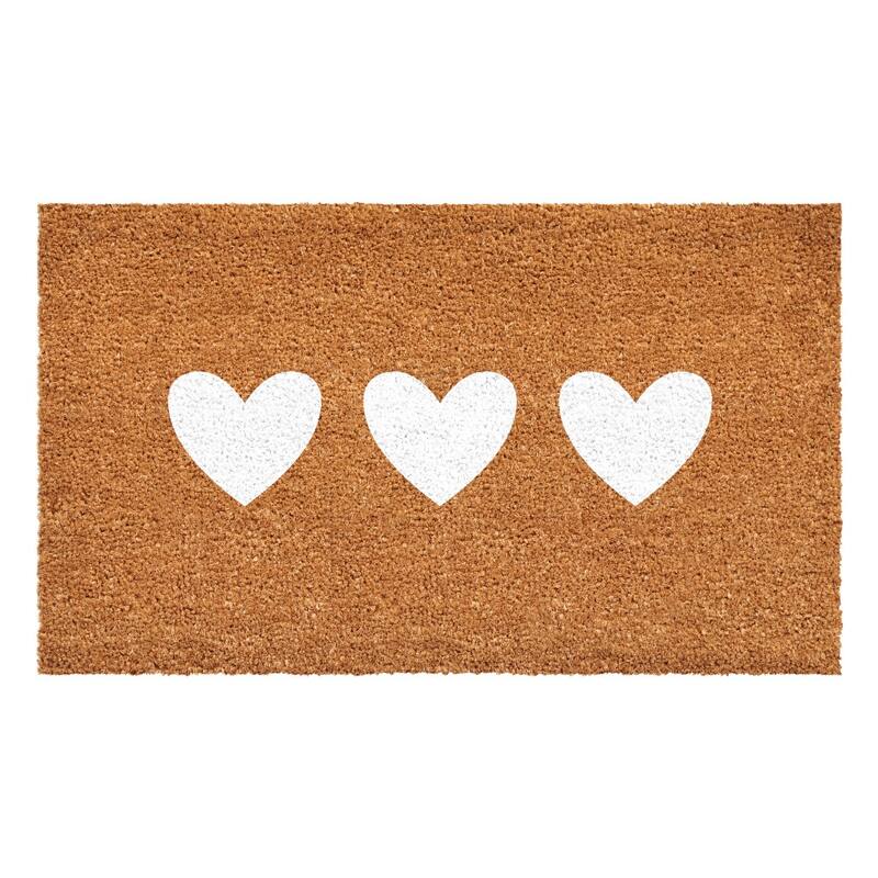 HomeRoots 12" X 24" Brown And White Three Hearts Outdoor Coir Door Mat - 12.00' X '24.00
