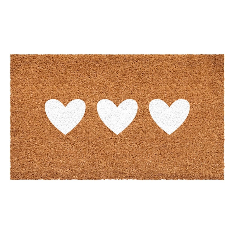 HomeRoots 24" X 36" Brown And White Three Hearts Outdoor Coir Door Mat - 24.00' X '36.00
