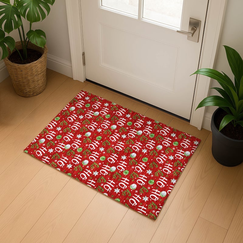 Premium Washable Super Soft Christmas Ho Ho Mayfield Rug - Red - 1'8" x 2'6"