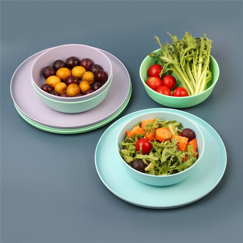 8piece Macarons Cool Color Bamboo Flour Tableware Set On Sale Bed