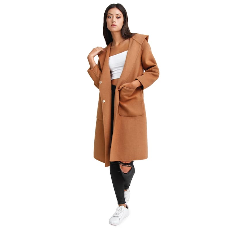 Walk This Way Wool Blend Oversized Coat - S - Brown