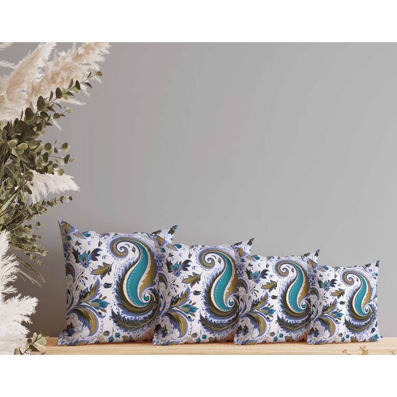 Lavish Paisley Faux Suede Reversible Throw Pillow Blue and Olive