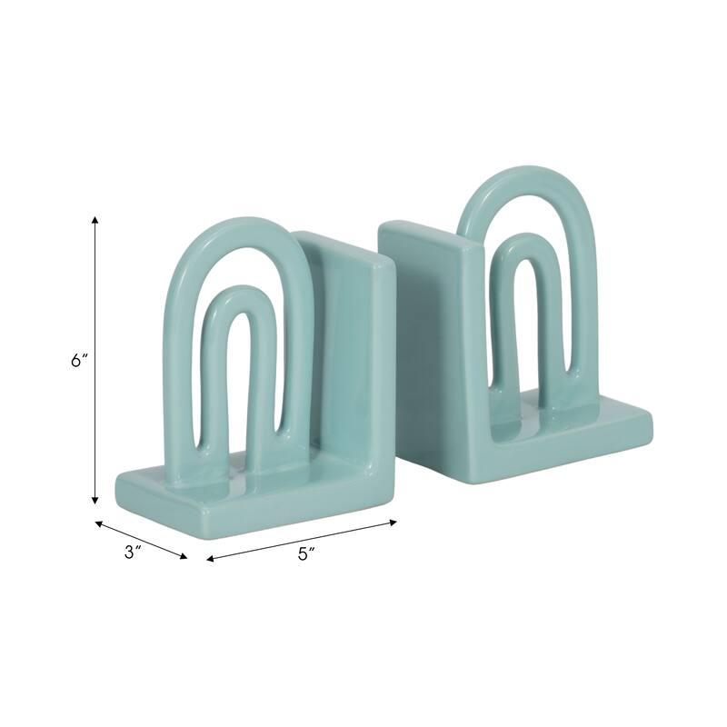 Sagebrook Home Arch Bookends Contemporary Ceramic Rainbow Arched Bookend Set for Book Display and Organization - 5" x 3" x 6"