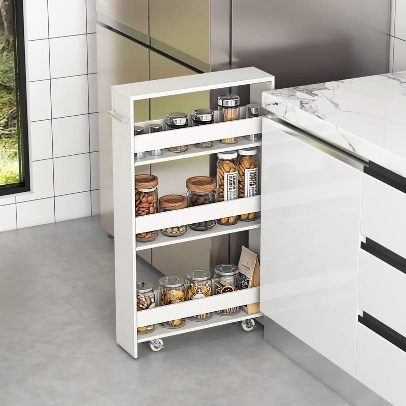 Costway 4-Tier Slim Storage Cart with Open Shelves Rolling Kitchen - See Details