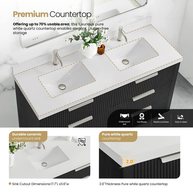 Santarem Double Vanity with Pure White Quartz Stone Top without Mirror