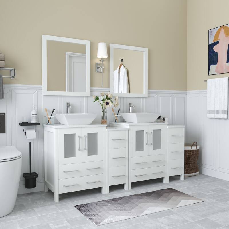 Vanity Art 72" Double Sink Bathroom Vanity Set with Engineered Marble Top and Free Mirror - 72 W X 18.5 D X 31.1 H