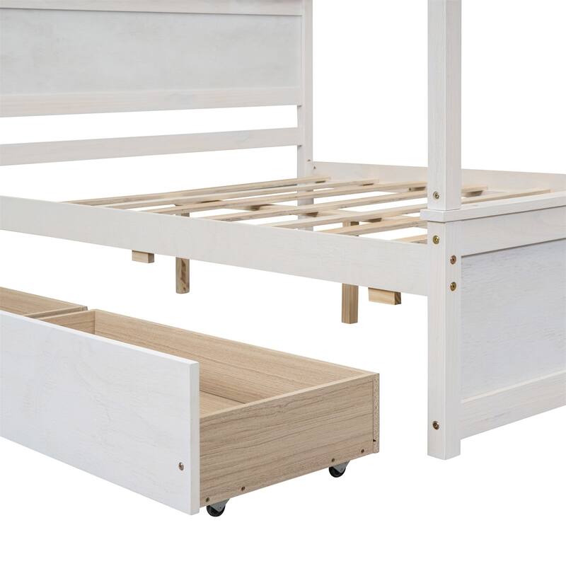 Merax Full Size Wood Canopy Bed with two Drawers