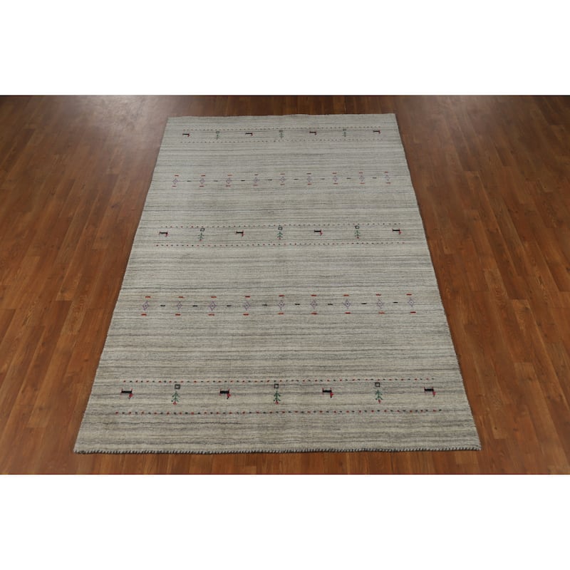 Hand Knotted Oriental 100% Wool Carpet Tribal Animal Pictorial Greys & Charcoal Gabbeh Area Rug - 7' 9'' X 5' 1''