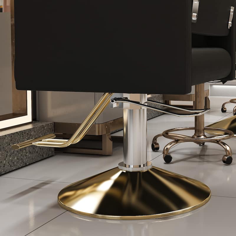 Roomfitters Hydraulic Salon Chair with 360° Swivel, Heavy Duty Barber Stylist Chair with Non-Tilting Gold Base, Black and Gold