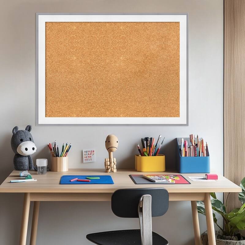 Maya White Silver Framed Cork Board - Bulletin Board, Organization Board, Pin Board