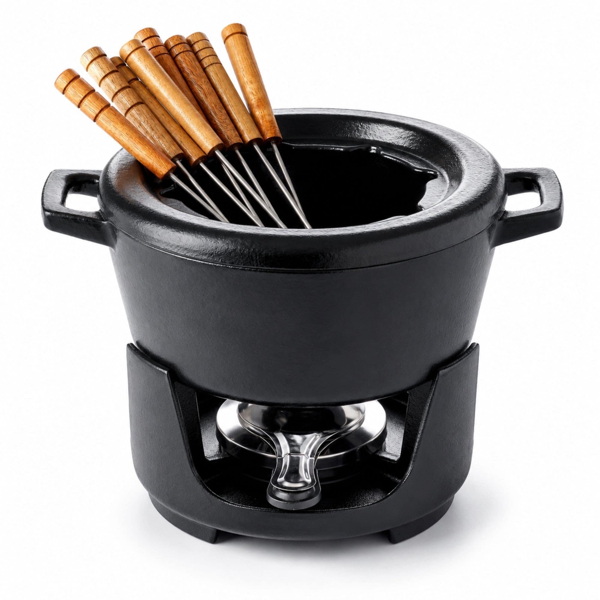 Alva Nori Enameled Cast Iron Fondue Pot Set & 8 Forks - Non-Toxic - 2 Qt. / 8"