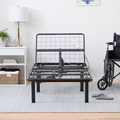 Black Steel Twin XL Adjustable Bed Frame with Wired Remote and Head-Foot Lift