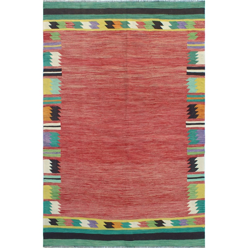 Modern Flatweave Conrad Red/Black Rug - 5'8" x 8'2"