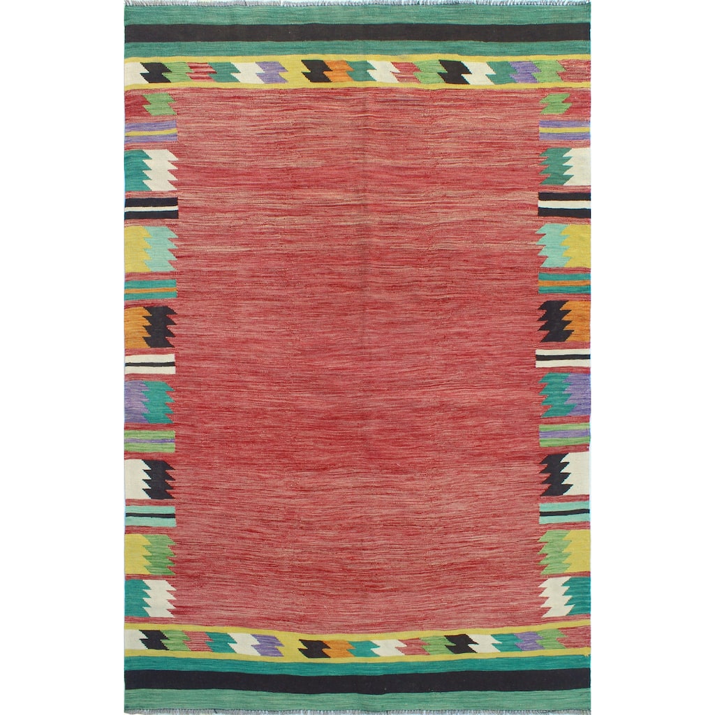 Modern Flatweave Conrad Red/Black Rug - 5'8" x 8'2"