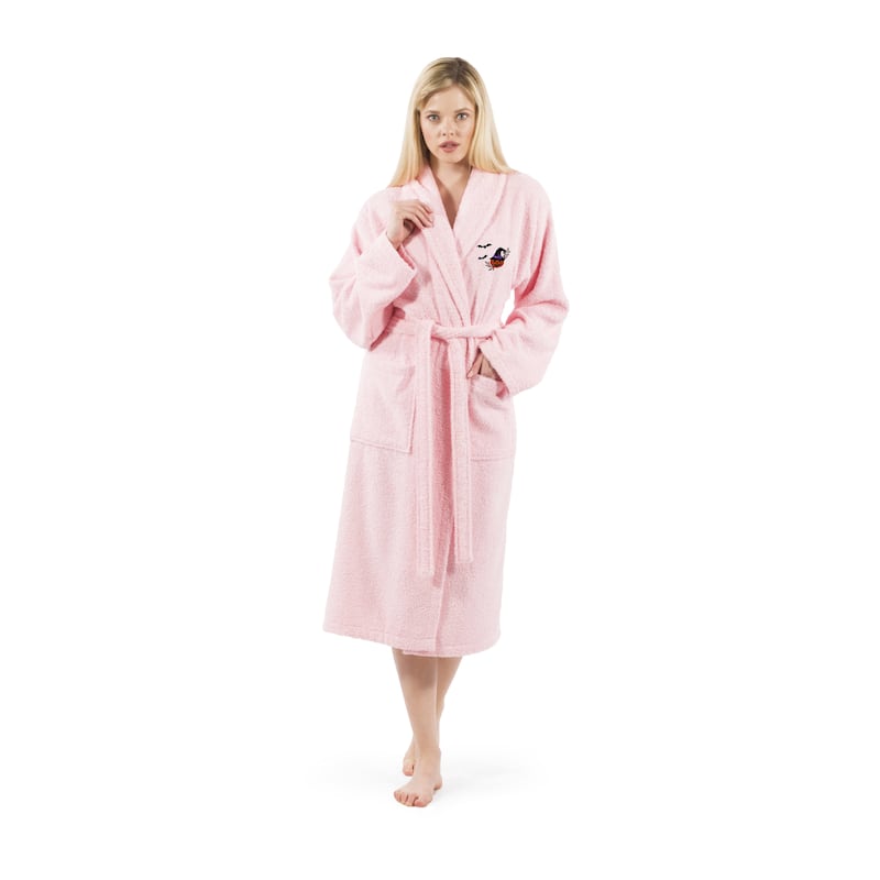 Authentic Hotel and Spa 100% Turkish Cotton Unisex Terry Bath Robe with Pumpkin Head Embroidery