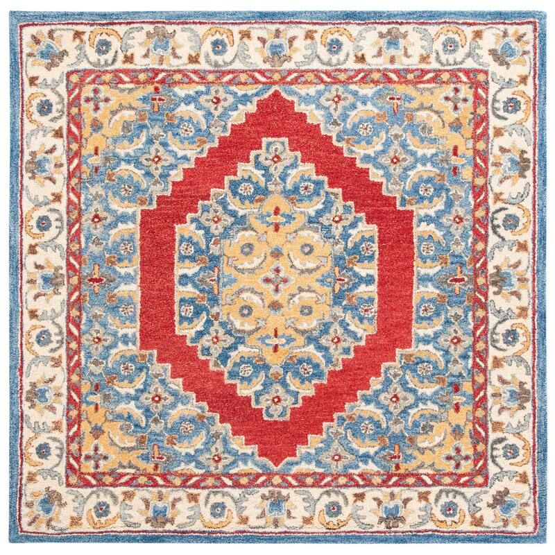 SAFAVIEH Handmade Antiquity Thien Traditional Oriental Wool Rug - 6' Square - Blue/Red