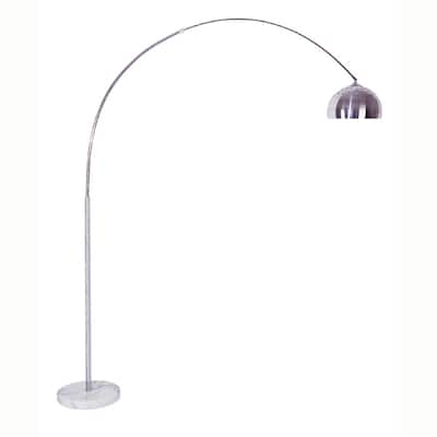 Contemporary White Metal Arched Floor Lamp with Silver Dome Shade E26 Bulb, 120W, Bedroom Lighting - 48" x 14" x 85"