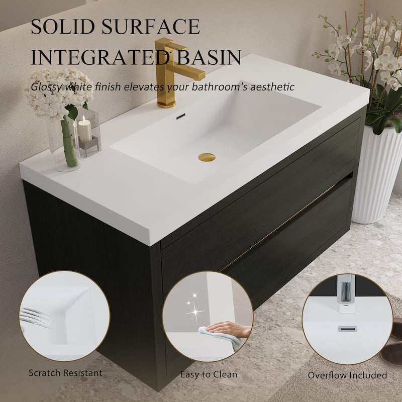 GDFStudio - Daniel Floating Bathroom Vanity with Stone Resin Sink and Soft-Close Drawer Storage