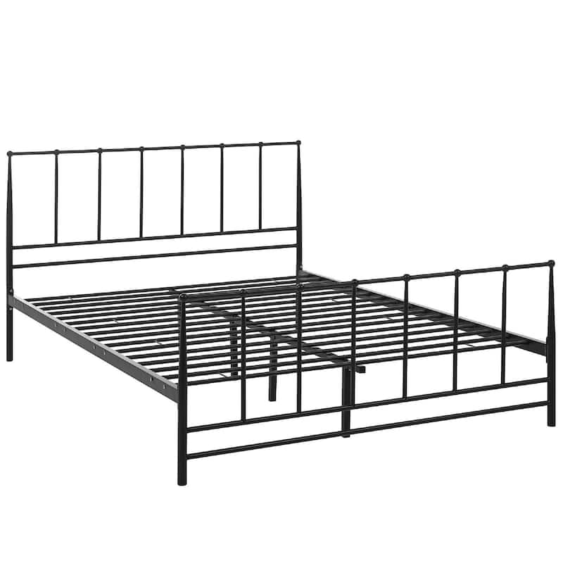 Estate Steel Metal King Platform Bed With Metal Slat Support in Brown