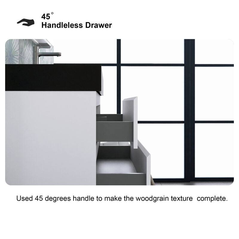 24"/30"/36" Wall-Mounted Bathroom Vanity Set with Black Integrated Quartz Sand Sink