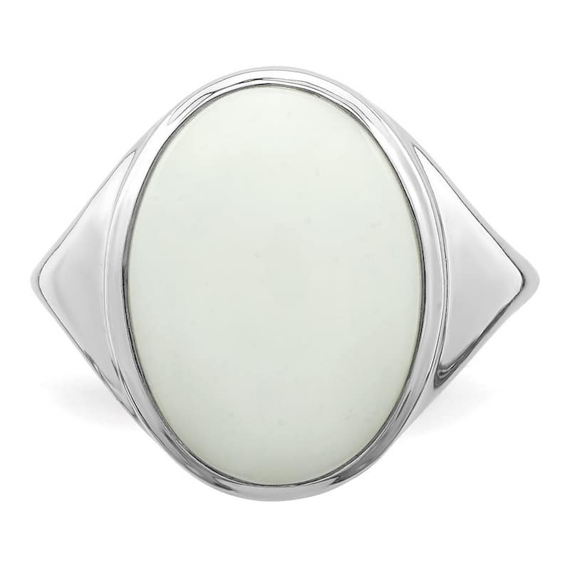 Curata 925 Sterling Silver Polished Open back White Agate Ring