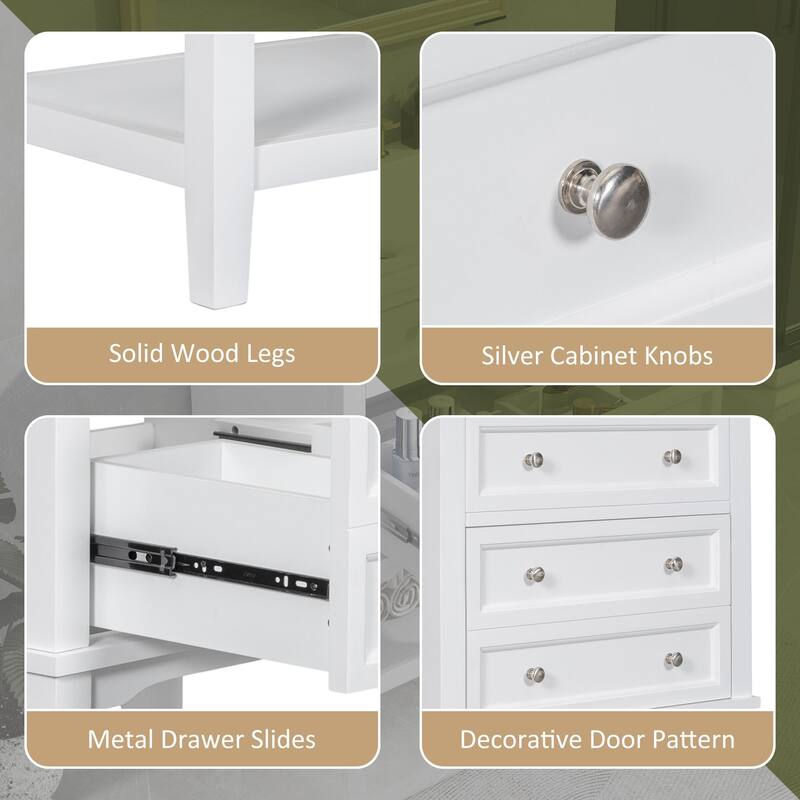 24" White Bathroom Vanity Base - Solid Wood & MDF Cabinet, Open Shelf & Drawer, Freestanding Design