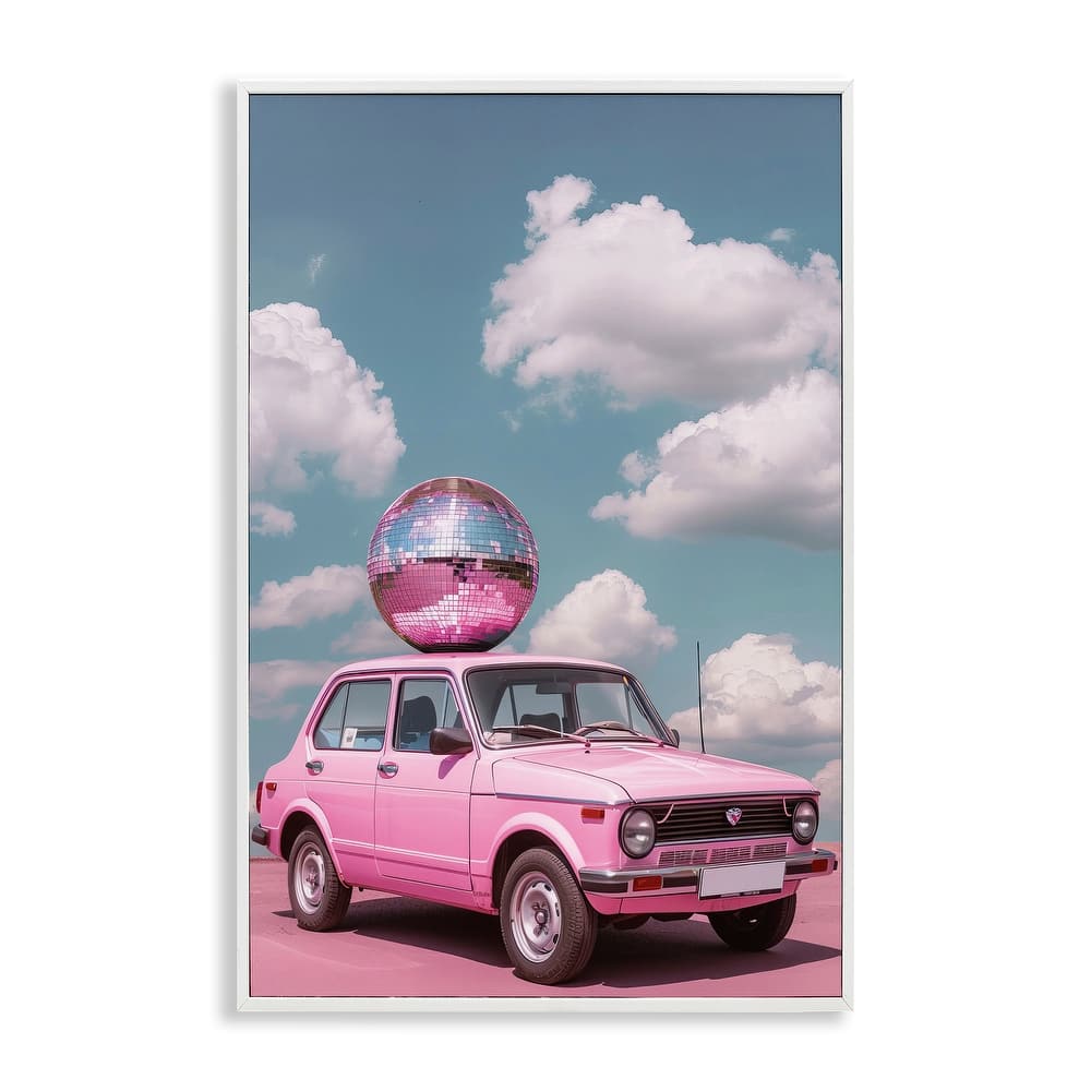 Stupell Disco Ball Car & Clouds Framed Giclee Art Design By LSR Design Studio