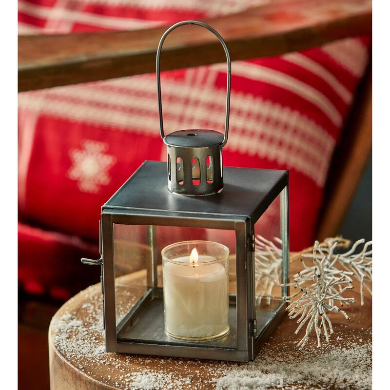 Elton Gray Metal Lantern Candle Holder - Everyday Decor, 6.25" H x 4.75" L x 4.75" W, Wipe Clean with Damp Cloth